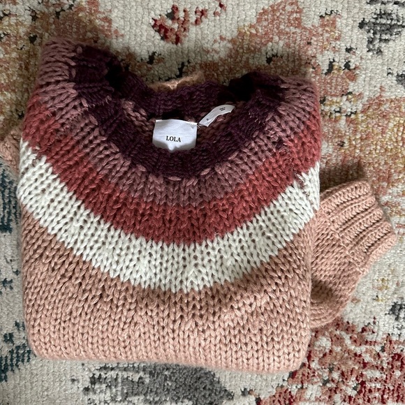 Lola Large Chunky Open Knit Scoop Neck Soft Acrylic Sweater Women’s Size Small - Picture 2 of 16